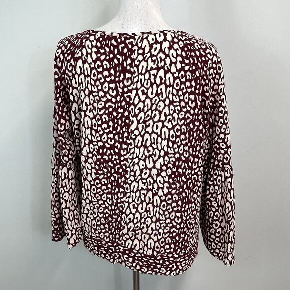 Michael Kors Blouse Tunic size Medium Burgundy Tan Leopard Lagenlook Peasant - Picture 10 of 11